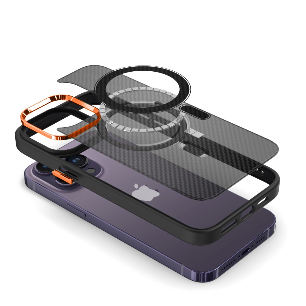 Husa Carbon Magnetica TelProtect pentru Iphone 15 Negru-Portocaliu - 2 | YEO